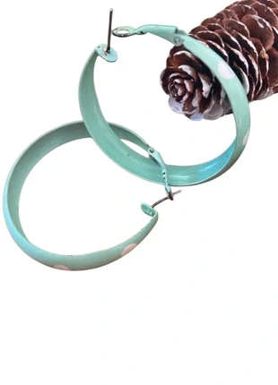 Grosses Créoles pois vintage métal vert d eau pois blancs, marque: Vintage Dressing, état: Très bon état, 2,00 €, 2,80 € Protection acheteurs incluse