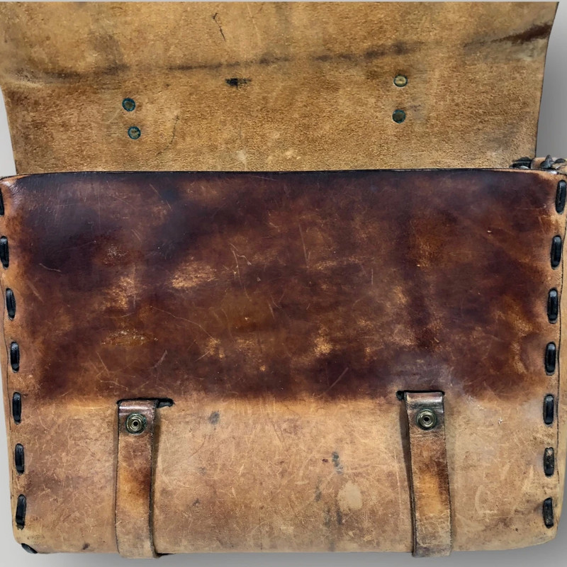 Old West Antique Leather Messenger Bag Brass Snaps Very Old RARE 4