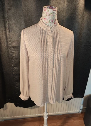 Eliane Rose Vintage-Style Polka Dot Blouse – Ruffle Neck & Cuff, Cream Black, Size M, brand: Eliane Rose, condition: Very good, size: M / UK 12-14, £4.99, £5.94 includes Buyer Protection