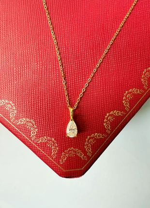 Chaîne avec pendentif diamant solitaire coupe poire • 1 ct • Argent plaqué or • Neuf • réglable, merk: Or, staat: Nieuw zonder prijskaartje, € 68,00, € 72,10 inclusief Kopersbescherming Pro