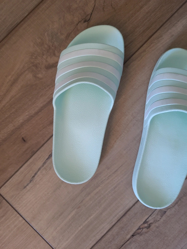 Turquoise adidas Stripe slides 2