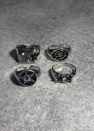 Lot de 4 bagues acier ajustable argentées étoiles y2k gothique mixte, brand: CHROME, condition: New without tags, size: Adjustable, €10.00, €11.20 includes Buyer Protection Pro