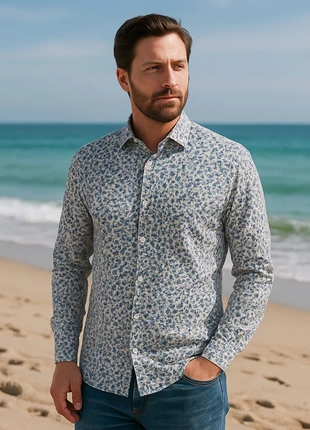 Chemise homme fleurie bleue et blanche Marcoserussi – Taille L, marca: Marco Serussi, estado: Novo sem etiquetas, tamanho: L, €25.00, €26.95 inclui Proteção do Comprador