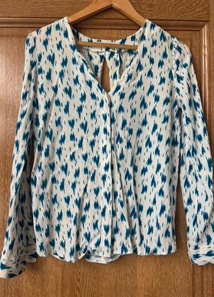 Blouse Bash Ba&sh taille 0 34 36 dis ouvert blanche imprimée bleu, marca: Ba&sh, estado: Bom, tamanho: XS / 34 / 6, €19.00, €20.65 inclui Proteção do Comprador