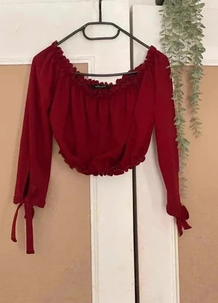 top court bordeau à épaules dénudées bordeaux manches nouées, brand: New Look, condition: New without tags, size: M / 38 / 10, €9.00, €10.15 includes Buyer Protection