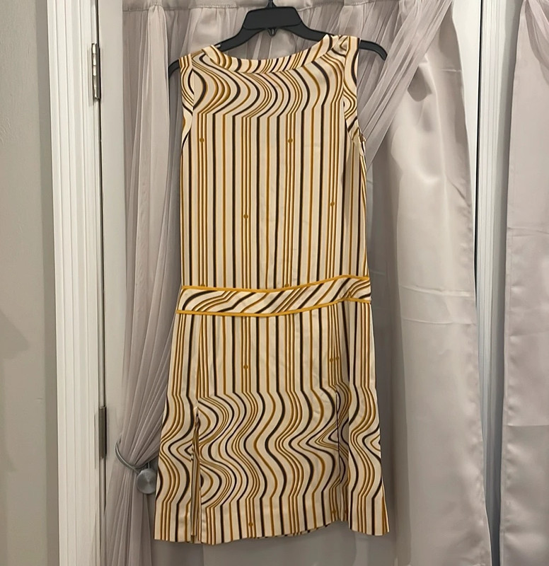 Tory Burch Adora Shore Khaki Stripes Silk Mini Dress Size 4 5