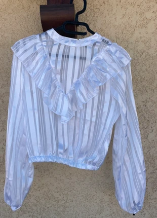 Blouse blanche femme T34 à volants transparente chic & élégante – parfaite été/soirée, brand: Tally Weijl, condition: Very good, size: XS / 34 / 6, €5.00, €5.95 includes Buyer Protection