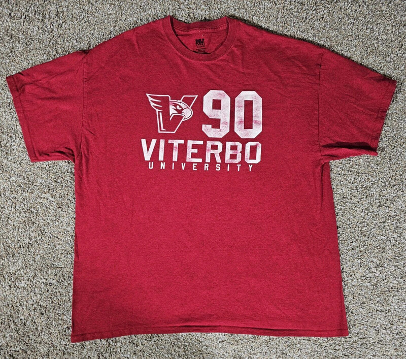 90 Viterbo University V-Hawks Shirt Mens 2xl Red Logo Tshirt 1