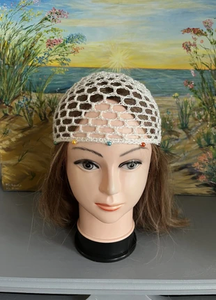 Chapeau Toque Bonnet Bob hat hut hoed hattur gorro chapéu cappello Blanc perles multicolore crochet, marque: Fait Main, état: Neuf sans étiquette, taille: Taille unique, 14,50 €, 15,93 € Protection acheteurs incluse