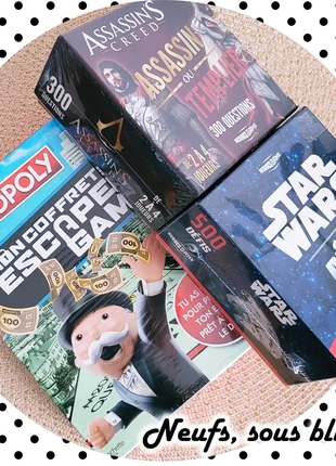 Star Wars Défis + Assassin's Creed (300 questions) + Monopoly (Mon coffret Escape Game), brand: Heroes Game & Hachette Jeunesse, condizioni: Nuovo con cartellino, €35.00, €37.45 include la Protezione acquisti