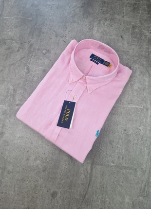 Chemise 100% lin rose Ralph lauren custom fit logo bleu neuf old money chic élégant qr code- XXL, brand: Ralph Lauren, condition: New with tags, size: XXL, €135.00, €142.45 includes Buyer Protection Pro