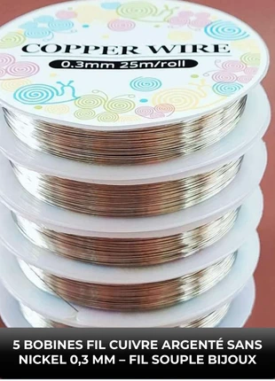 5 bobines fil cuivre argenté Sans nickel 0,3 mm – fil souple brillant création bijoux 125 m, condition: Very good, size: One size, €12.99, €14.34 includes Buyer Protection Pro