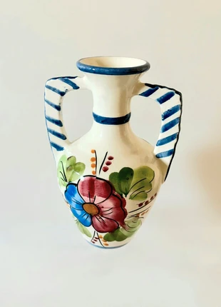 Hand - Painted Ceramic Vase with Floral Design and Dual Handles, condition: Very good, £18.00, £19.60 includes Buyer Protection Pro