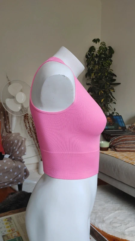 Top débardeur moulant décolleté rose fushia crop top - photo numéro 5