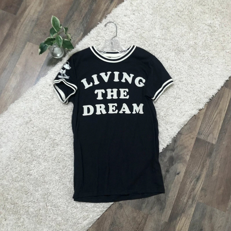 Junk Food Small Disney Mickey Mouse "Living the dream" Vintage Style Ringer Tee 1