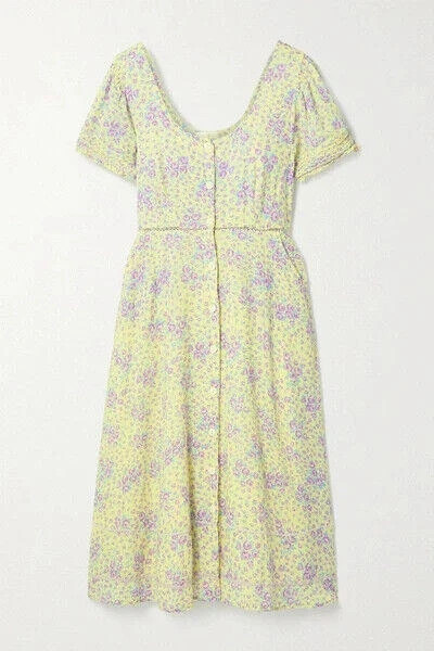 LoveShackFancy Regina Crochet & Rickrack-Trimmed Midi Dress Printed S New 270990 3