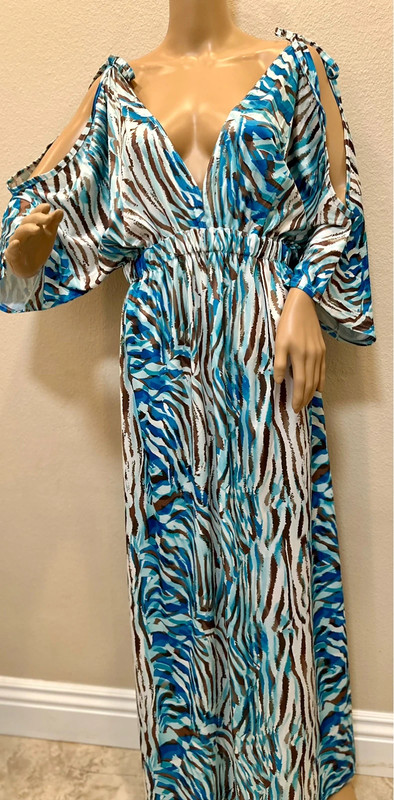 Blue white kaftan lounge maxi beach dress cover up 1