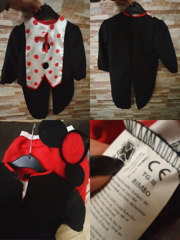 Vestito Carnevale bimbo misura 3 anni 98 cm topolino Michey Mouse Disney  veste 3/4