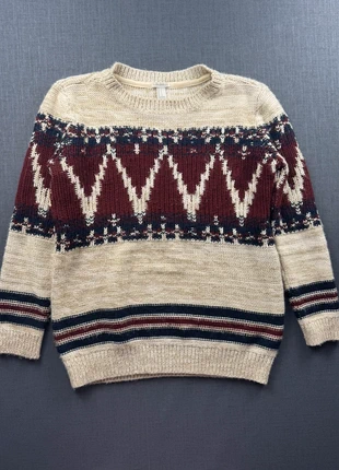 Pull vintage forever 21 à motif géométrique rouge et beige – maille épaisse style rétro hiver, brand: Forever 21, condition: Very good, size: S / 36 / 8, €15.00, €16.45 includes Buyer Protection