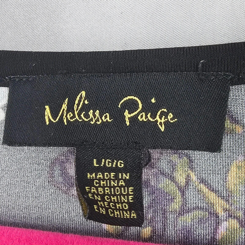 Melissa Paige Womens Blouse Large Black Multicolor Floral Pullover Tunic Bell Sl 2