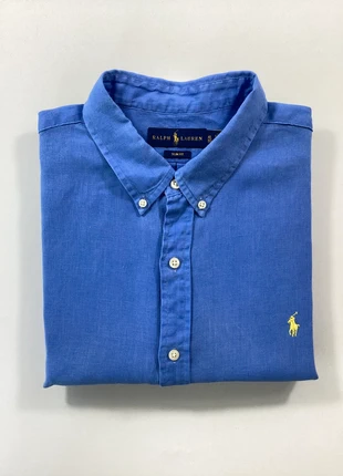 Chemise en Lin Ralph Lauren Homme. Bleu Logo Brodé Jaune. XL Slim Fit. 100% Lin, marque: Ralph Lauren, état: Très bon état, taille: XL, 79,90 €, 84,60 € Protection acheteurs incluse