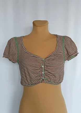 Boléro à rayures en coton manches courtes boutonné sur le devant Miss Selfridge Taille 36 - H145, marca: Miss Selfridge, estado: Muito bom, tamanho: S / 36 / 8, €4.00, €4.90 inclui Proteção do Comprador Pro