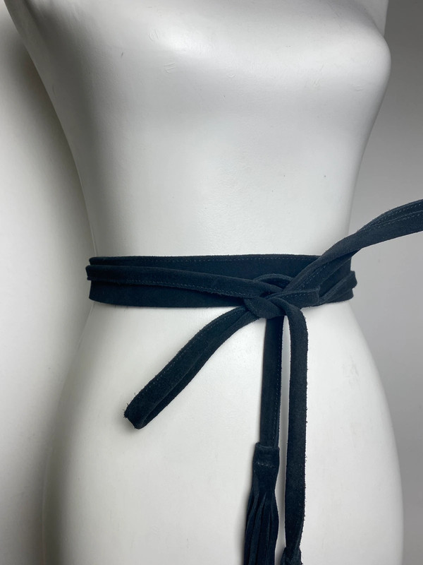 Black Leather Tie Waist Belt