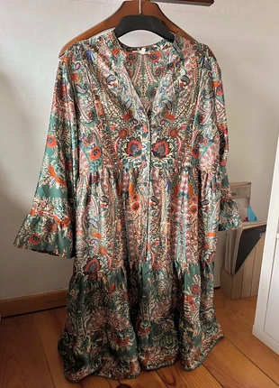 Robe manches longues à volants / couleur vert foncé , orange et beige taille 40, brand: Boutique Parisienne, condition: New without tags, size: L / 40 / 12, €15.00, €16.45 includes Buyer Protection