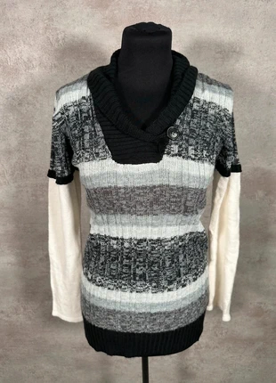 Pull Maille Torsadée Cable Knit Vintage Planet Gold gris-noir rayé ample taille XL, brand: Vintage Dressing, condizioni: Ottime, taglia: XL / IT 46 / EU 42, €10.00, €11.20 include la Protezione acquisti Pro