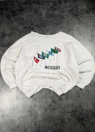 Pull crowneck blanc Cotton Club taille élastique crop imprimé Buss - size S, brand: Vintage Dressing, condizioni: Ottime, taglia: S, €9.90, €11.10 include la Protezione acquisti