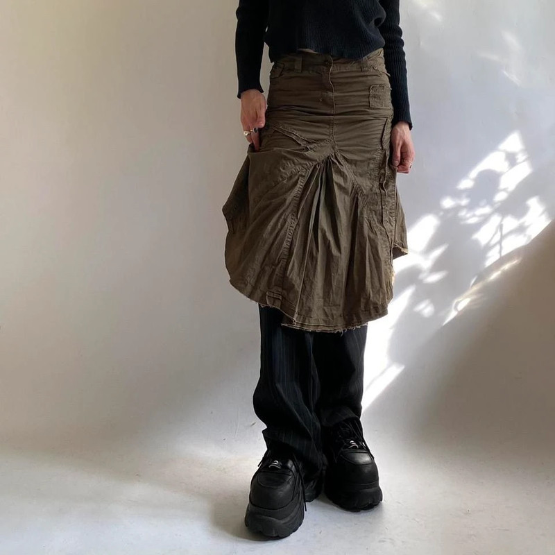 Vintažinis ( vintage brown distressed asymmetrical midi skirt) rudas sijonas 2