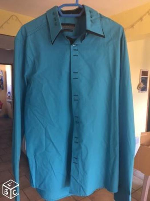 Chemise manches longues taille xl coupe ajustée Armand Thiery bleu turquoise 1