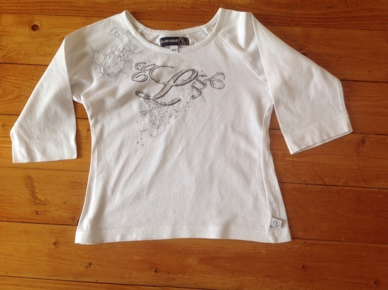 T-shirt manches 3/4 blanc avec petits strass sur le devant, JeanBourget, 6 ans 1
