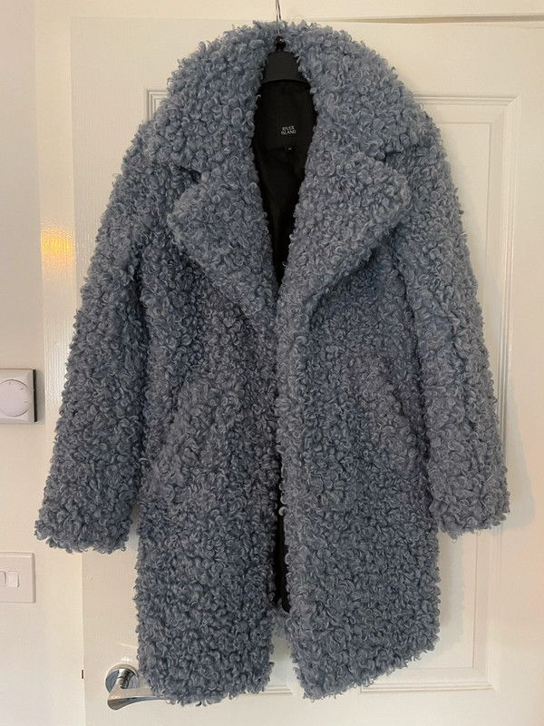 River island XS coat blue teddy faux fur size 6 to 8
