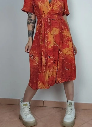 Robe rouge orangé a motifs avec ceinture Vintage 80s 90s taille S, marque: Vintage, état: Très bon état, taille: S / 36 / 8, 17,00 €, 18,55 € Protection acheteurs (Pro) incluse