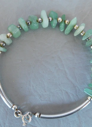 bracelet gourmette grise en argent massif 925 femme fille pierre naturelle perle aventurine verte, merk: argent massif 925, staat: Heel goed, € 29,00, € 31,15 inclusief Kopersbescherming Pro