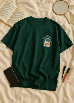 T-shirt vert Y2k“Casablanca” imprimé luxe oriental unisexe, oversize léger, marca: pas de marque, estado: Muito bom, tamanho: M, €19.00, €20.65 inclui Proteção do Comprador