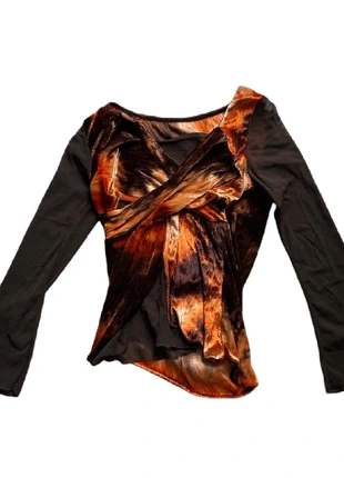 V Neck Ruched Ruffle Printed Slim Fit Short Sleeve T-shirt with Special Interest Design, marque: Vintage Dressing, état: Très bon état, taille: XS / 34 / 6, 25,00 €, 26,95 € Protection acheteurs incluse