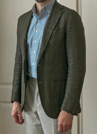 Caruso jacket 48 ash-green wool-linen mix, merk: Caruso, staat: Heel goed, maat: 48, € 179,00, € 188,65 inclusief Kopersbescherming