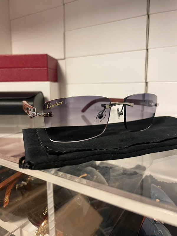 Cartier small silver c decor Bubinga woods black Gradient tint lense