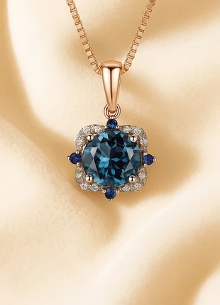 Collier Statement en Topaze de Londres et Saphir – Argent Massif Doré Rose – Fait Main, marca: curacíon Holistica, estado: Muy bueno, 190,00 €, 200,20 € Protección al comprador incluida