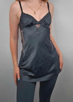 Black lacey Y2K cami silky satin feel with lace side panels, brand: COQUETTE, condition: Very good, size: S / UK 8-10, £7.50, £8.58 includes Buyer Protection