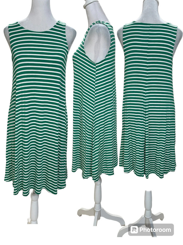 Old Navy Green & White Striped Sleeveless Knee Length Swing Dress Size Small 1