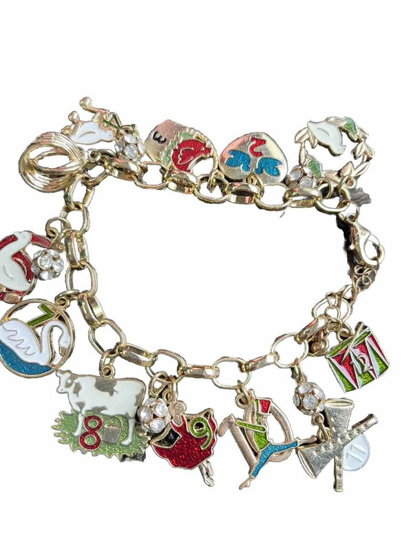 Holiday Lane Gold Tone 12 Days of Christmas Charm Bracelet Birds Animals Classic 4