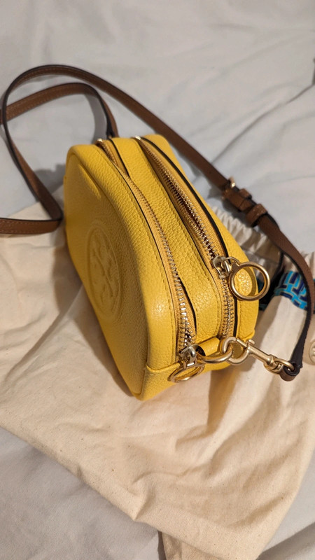 Yellow Tory Burch Perry Bombe Leather Camera Bag Tan Strap | Vinted