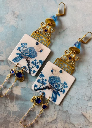 Boucles d'oreilles artisanales uniques créateur oiseaux bleus style oriental chic, brand: Fabrication Artisanale, condizioni: Ottime, €79.00, €83.65 include la Protezione acquisti Pro