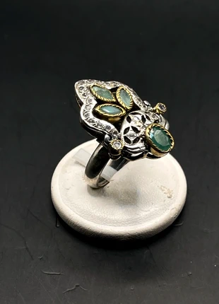 Anello in argento con zirconi, smeraldo., marque: Argento, état: Très bon état, taille: 18,1 mm, 40,00 €, 42,70 € Protection acheteurs incluse