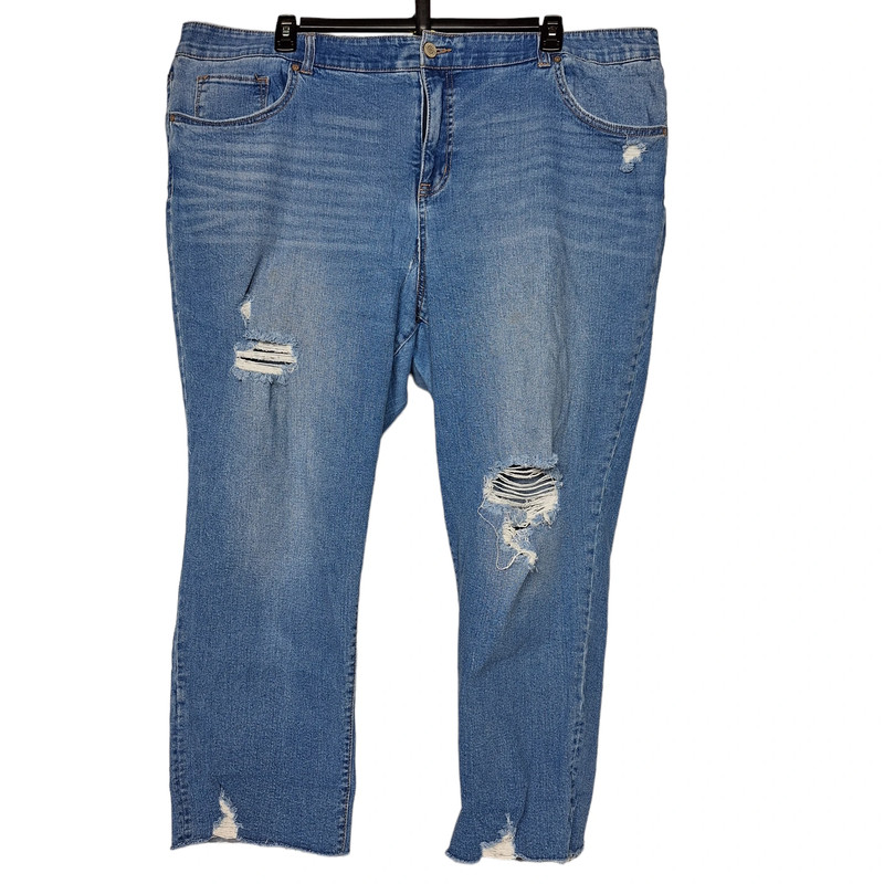 Terra & Sky Women's Boyfriend Jeans Plus Size 22W Medium Wash Distressed Raw Hem 2