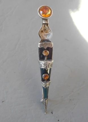Broche ancienne victorienne à kilt surin jaspe sanguin citrine argent massif femme jeune fille, merk: argent massif, staat: Goed, € 212,00, € 223,30 inclusief Kopersbescherming Pro