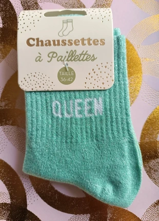 Chaussettes à paillettes "Queen" Brille, décide et ne demande la permission à personne, marque: STC, état: Neuf avec étiquette, taille: Taille unique, 4,90 €, 5,85 € Protection acheteurs (Pro) incluse